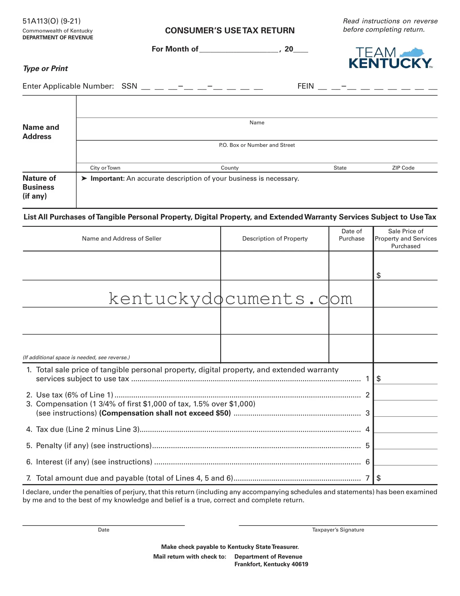 Fill Out a Valid Kentucky 51A113 Form