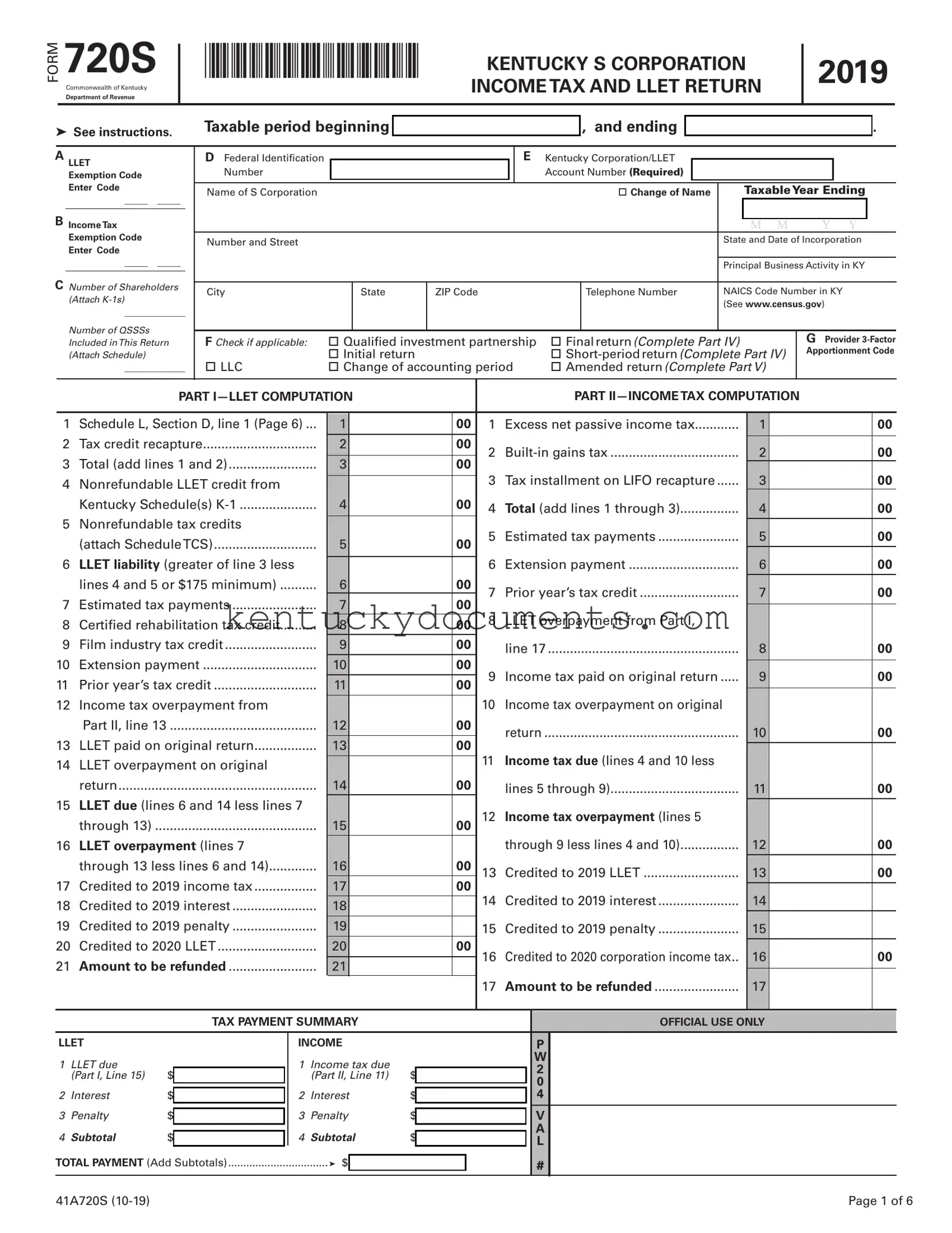 Fill Out a Valid Kentucky 720S Form