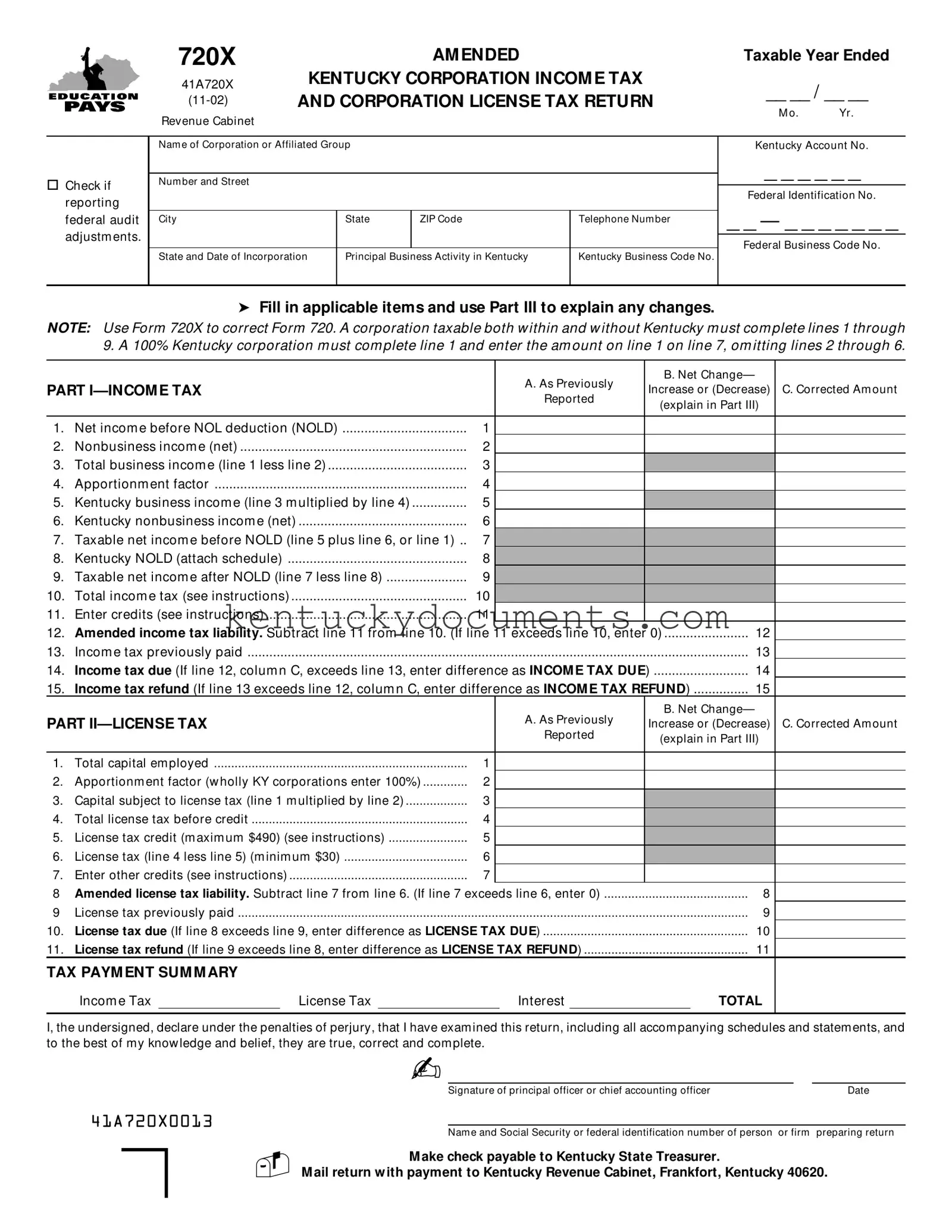 Fill Out a Valid Kentucky 720X Form
