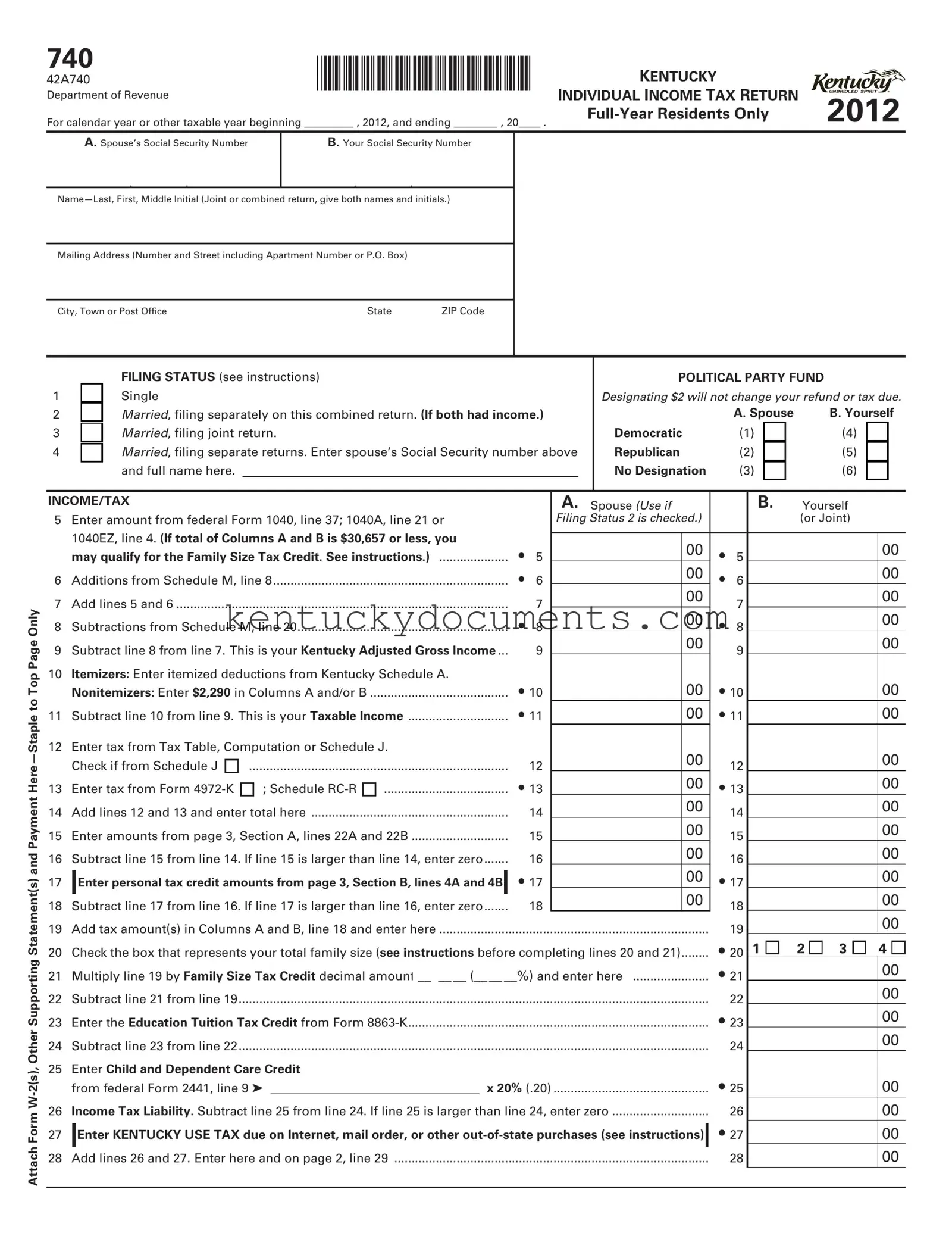 Fill Out a Valid Kentucky 740 Form