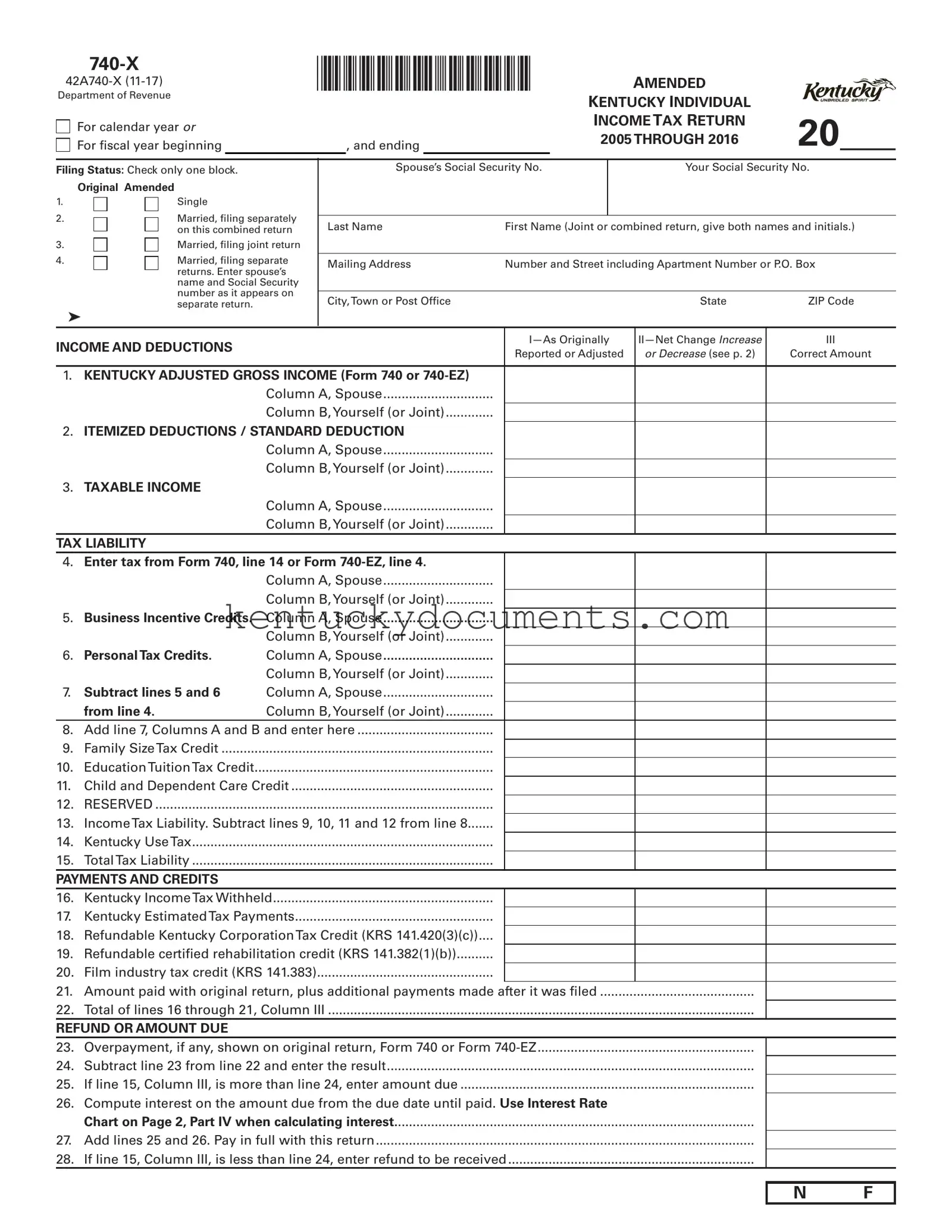Fill Out a Valid Kentucky 740 X Form