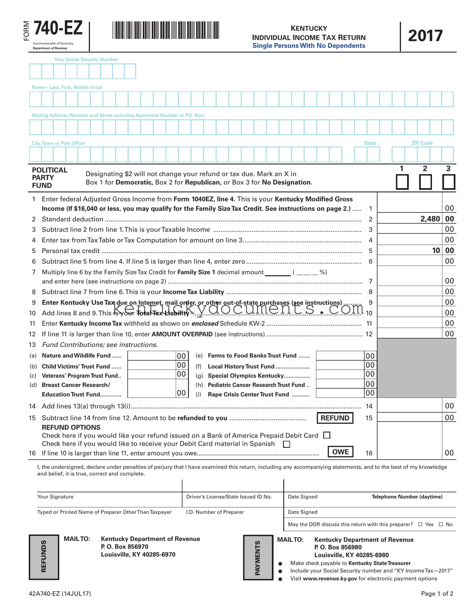 Fill Out a Valid Kentucky 740Ez Form