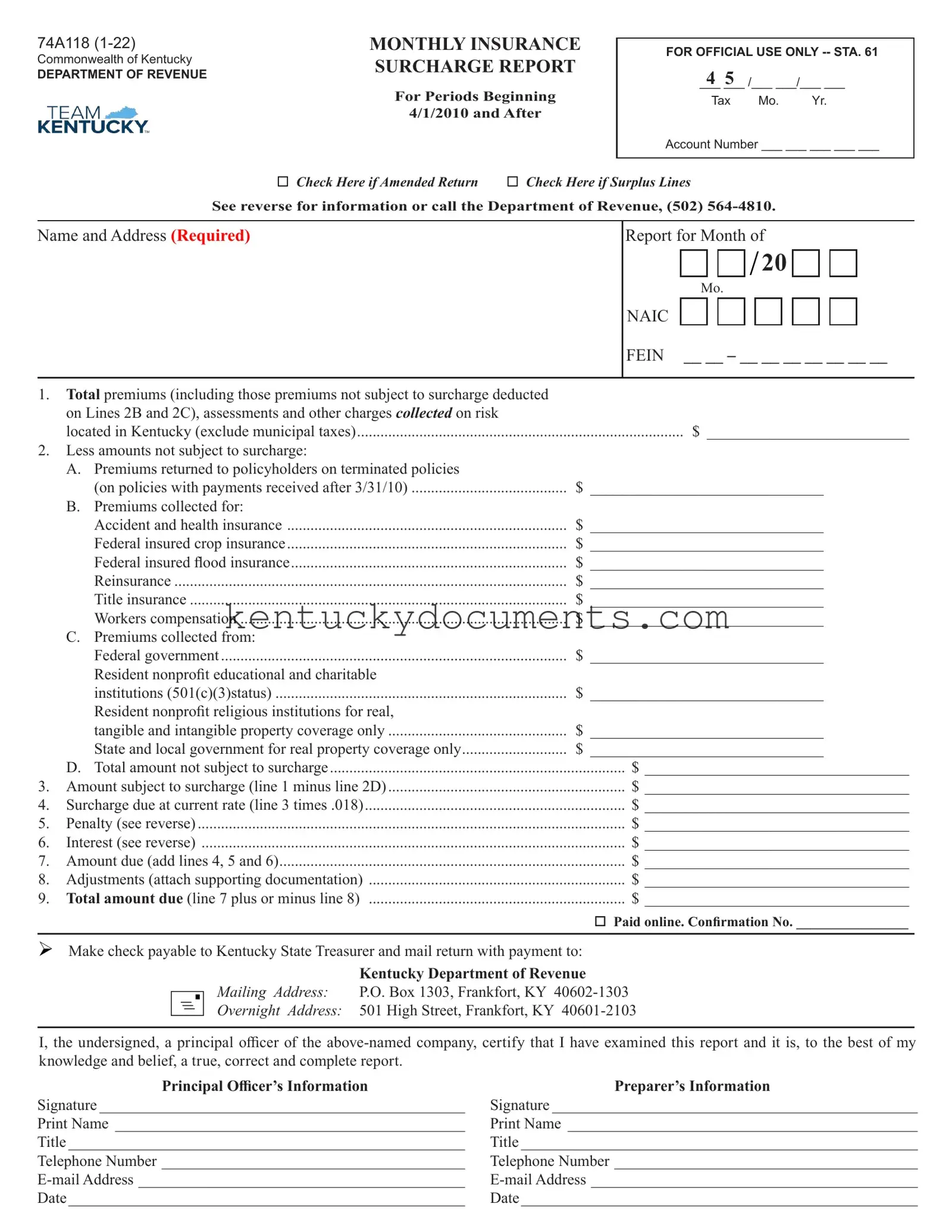 Fill Out a Valid Kentucky 74A118 Form