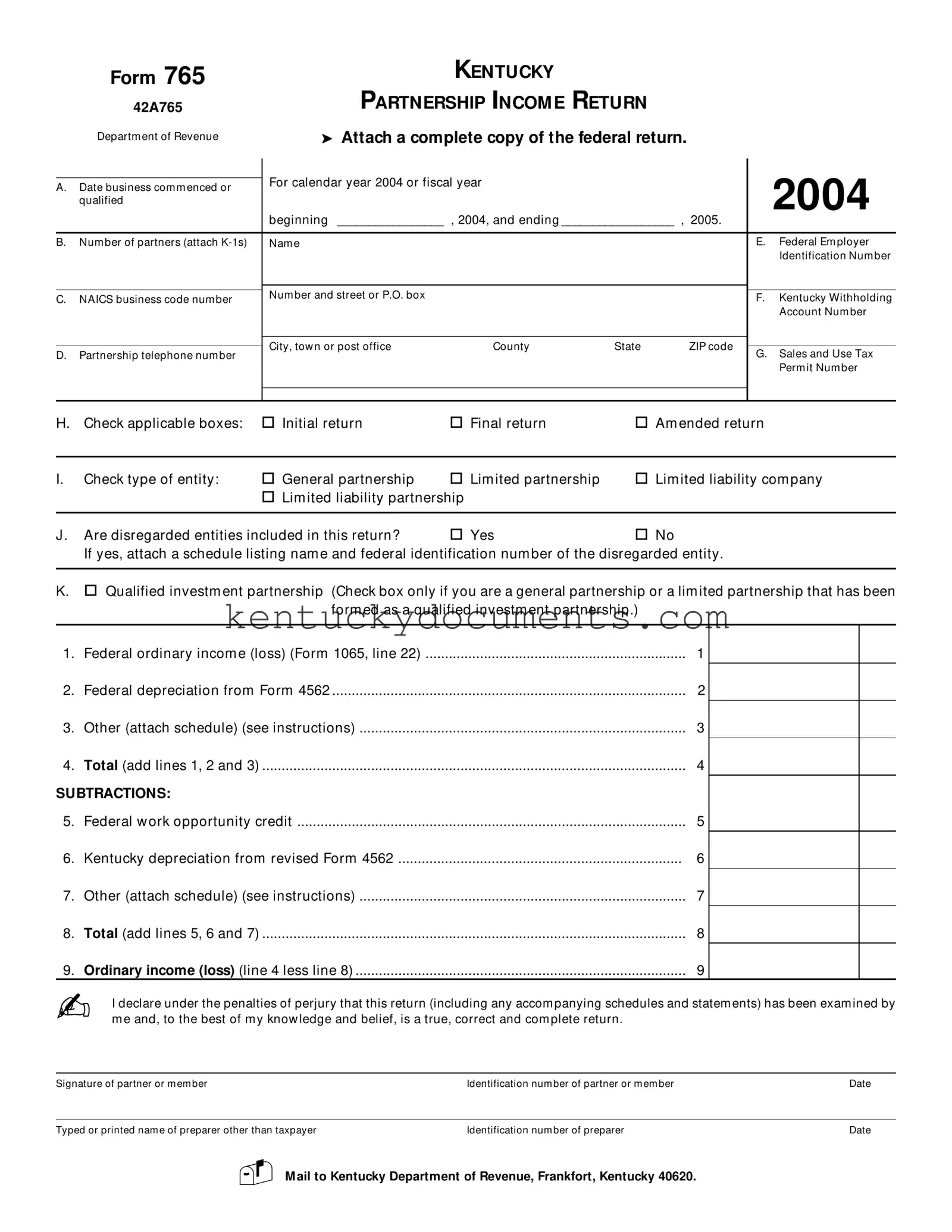 Fill Out a Valid Kentucky 765 Form