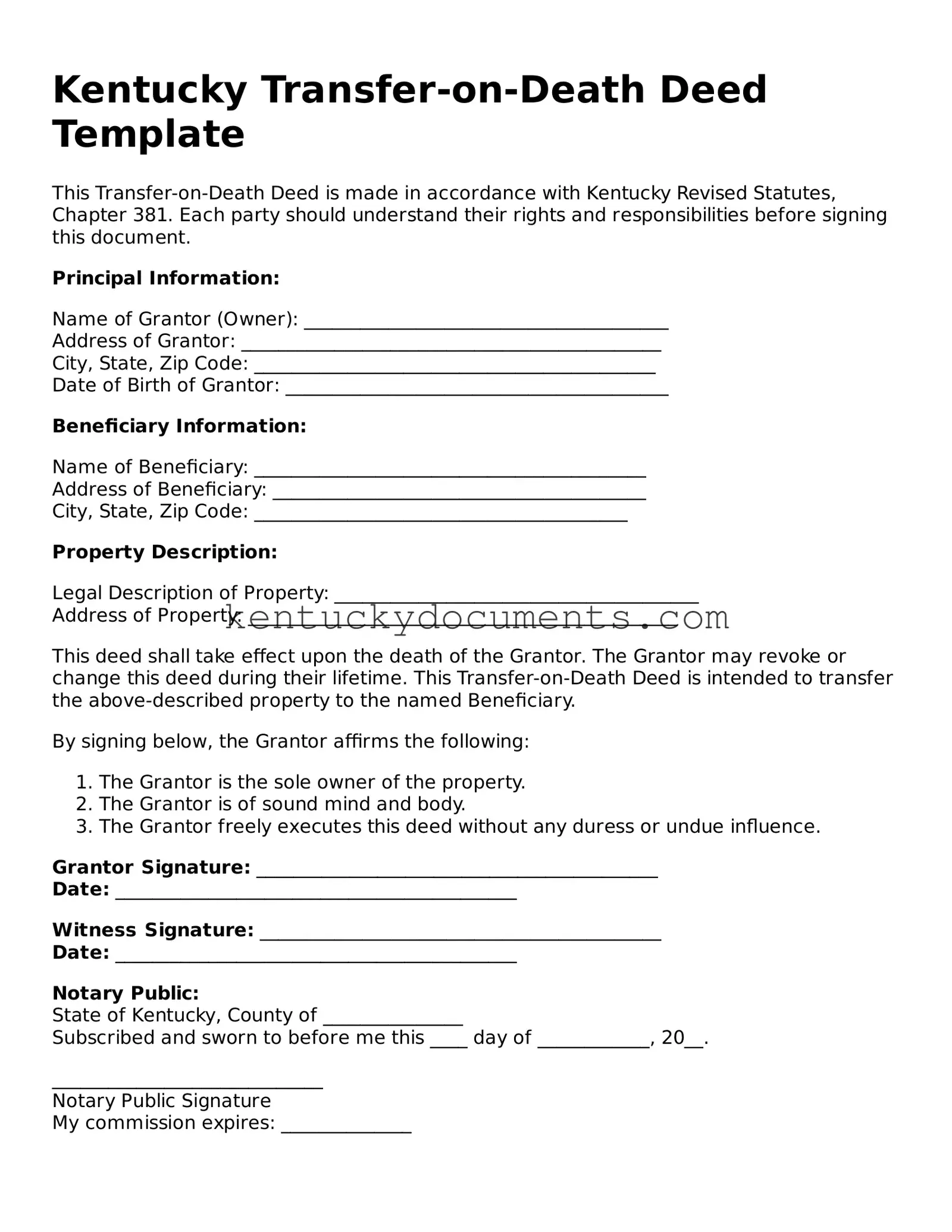 Free Kentucky Transfer-on-Death Deed Document