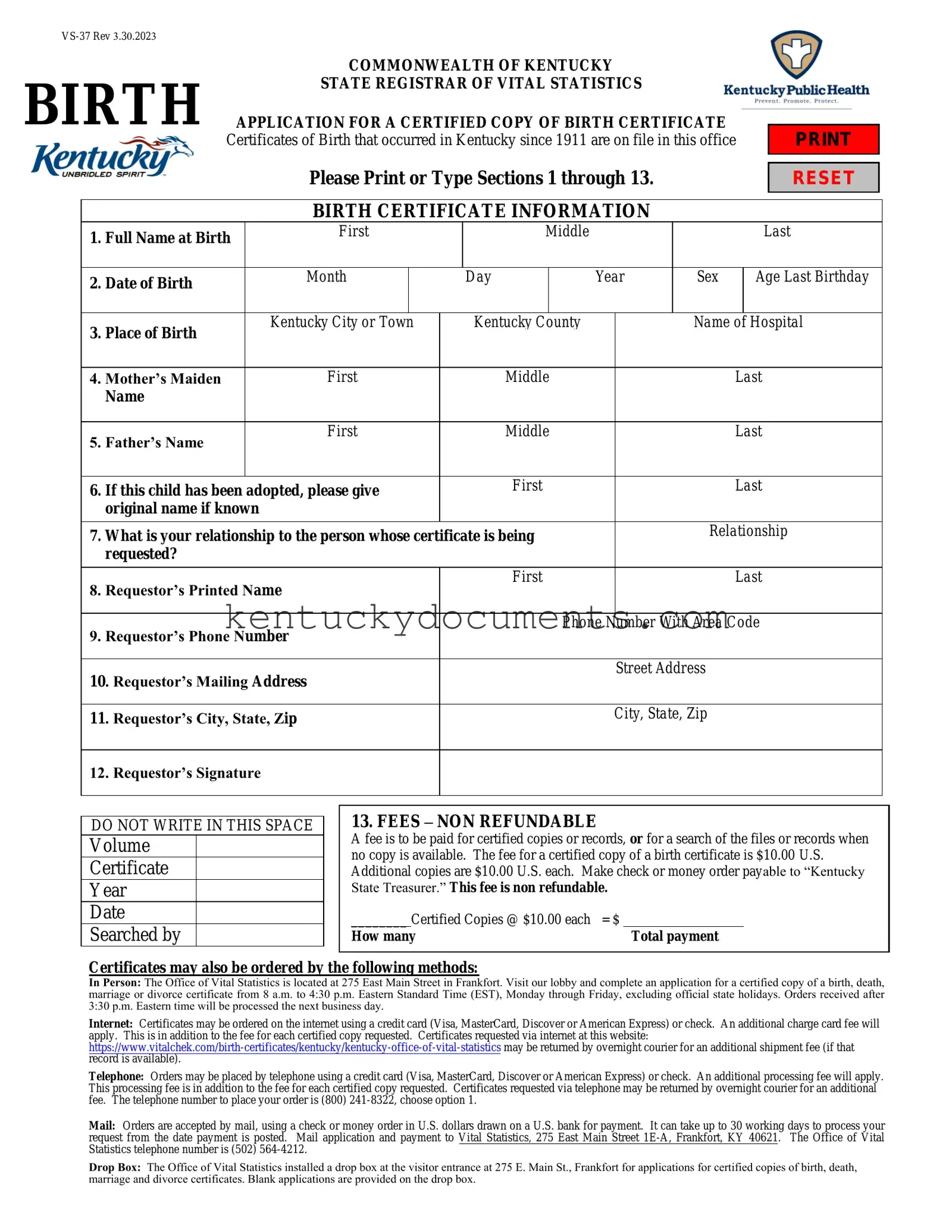 Fill Out a Valid Kentucky Birth Certificate Form