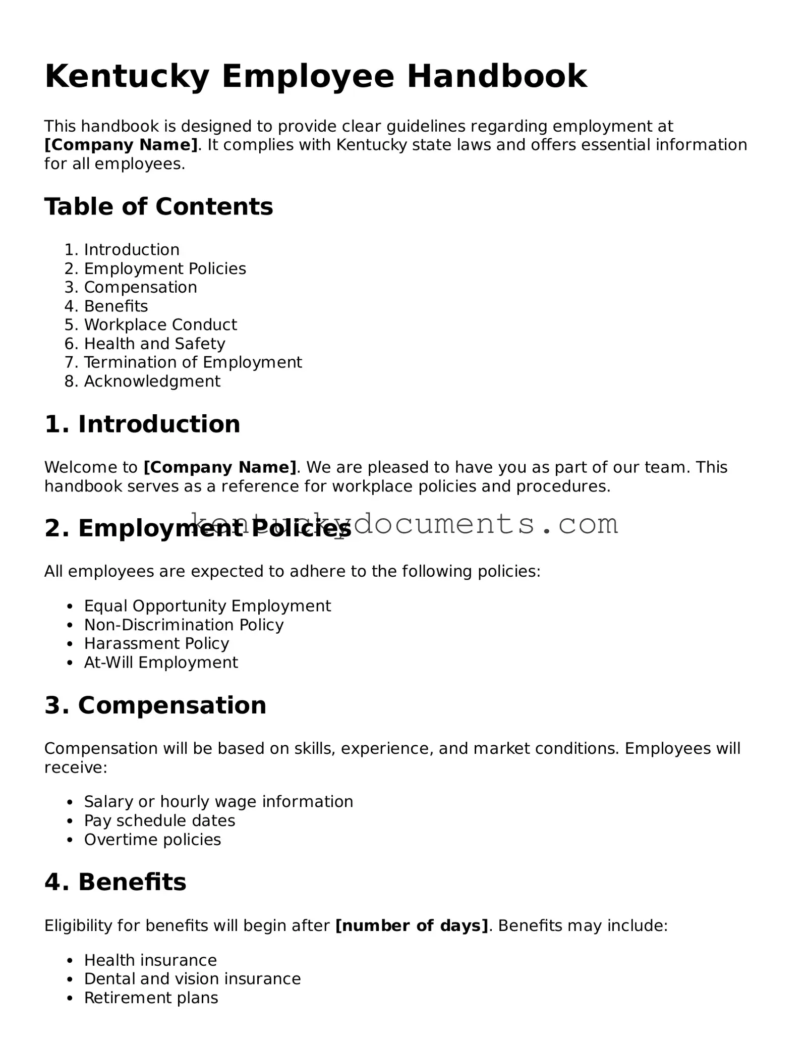 Free Kentucky Employee Handbook Document