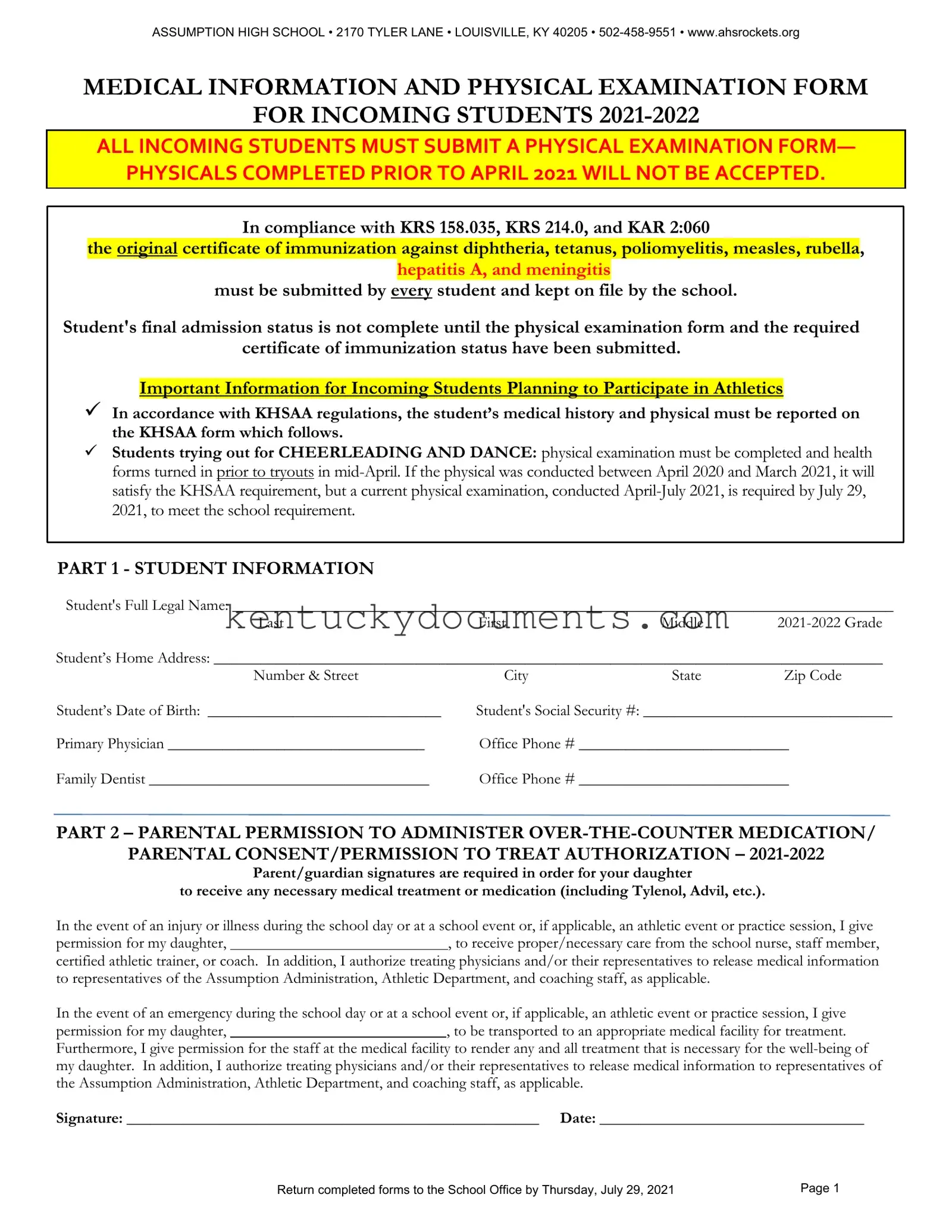 Fill Out a Valid Kentucky High School Sports Form