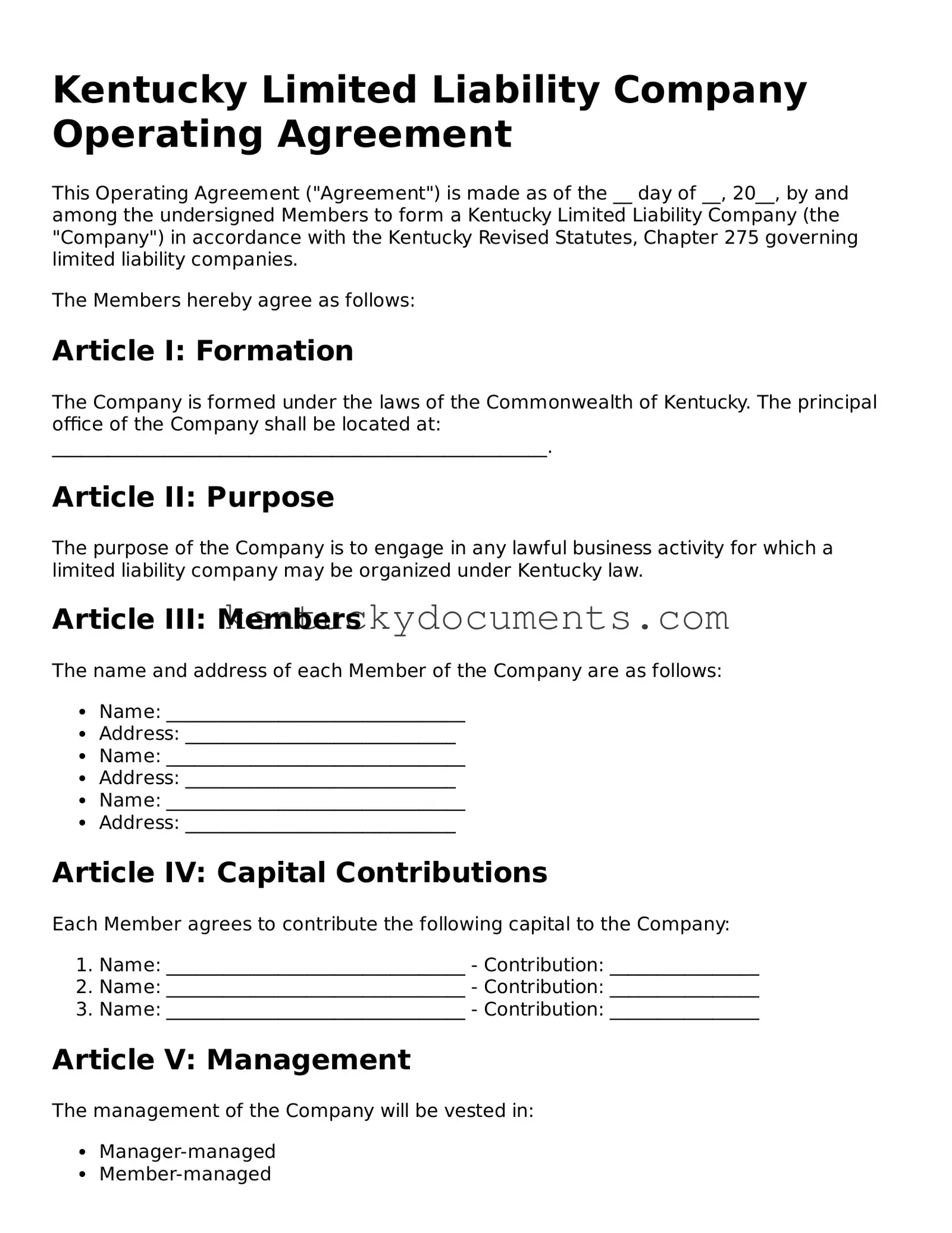 Free Kentucky Operating Agreement Document