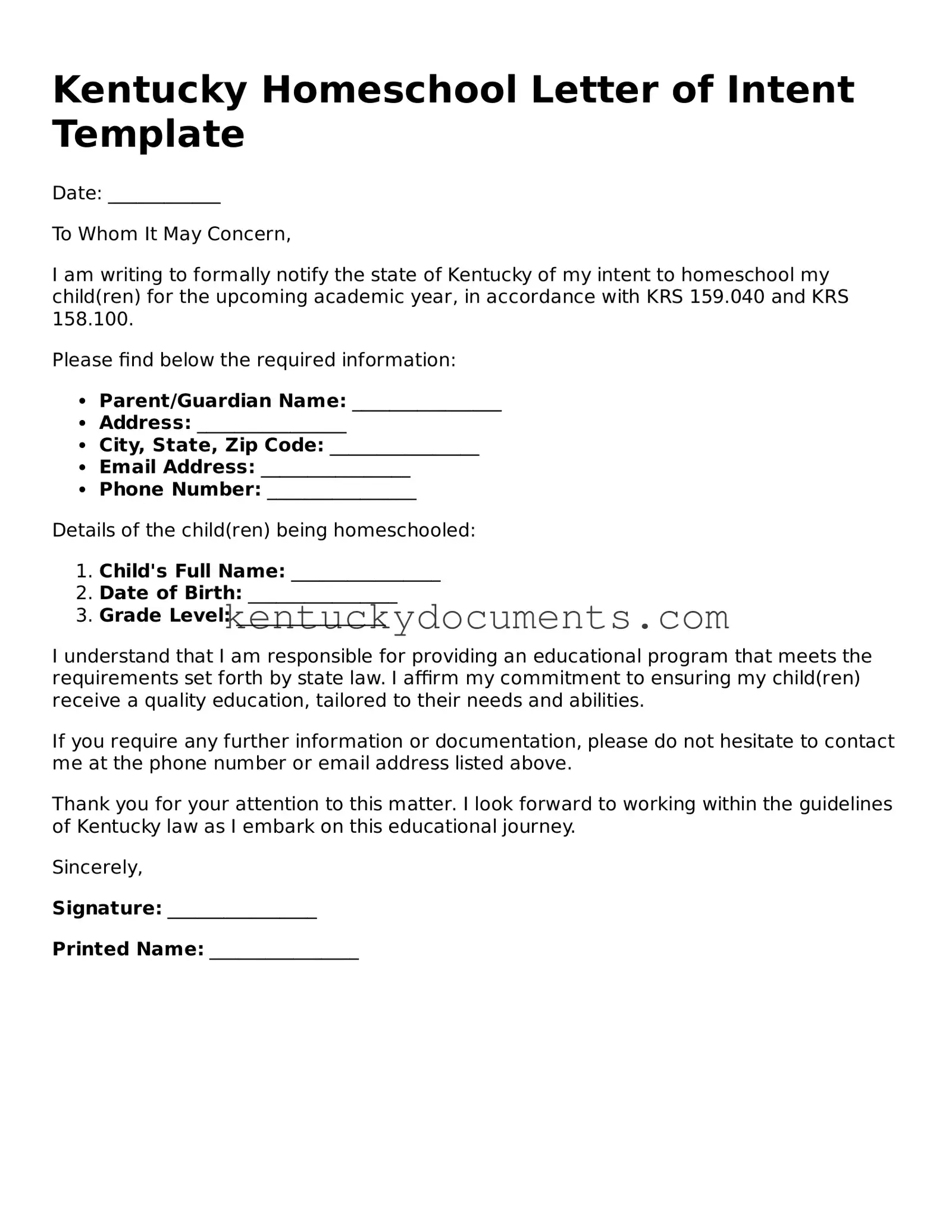 Blank kentucky homeschool letter of intent template kentucky documents