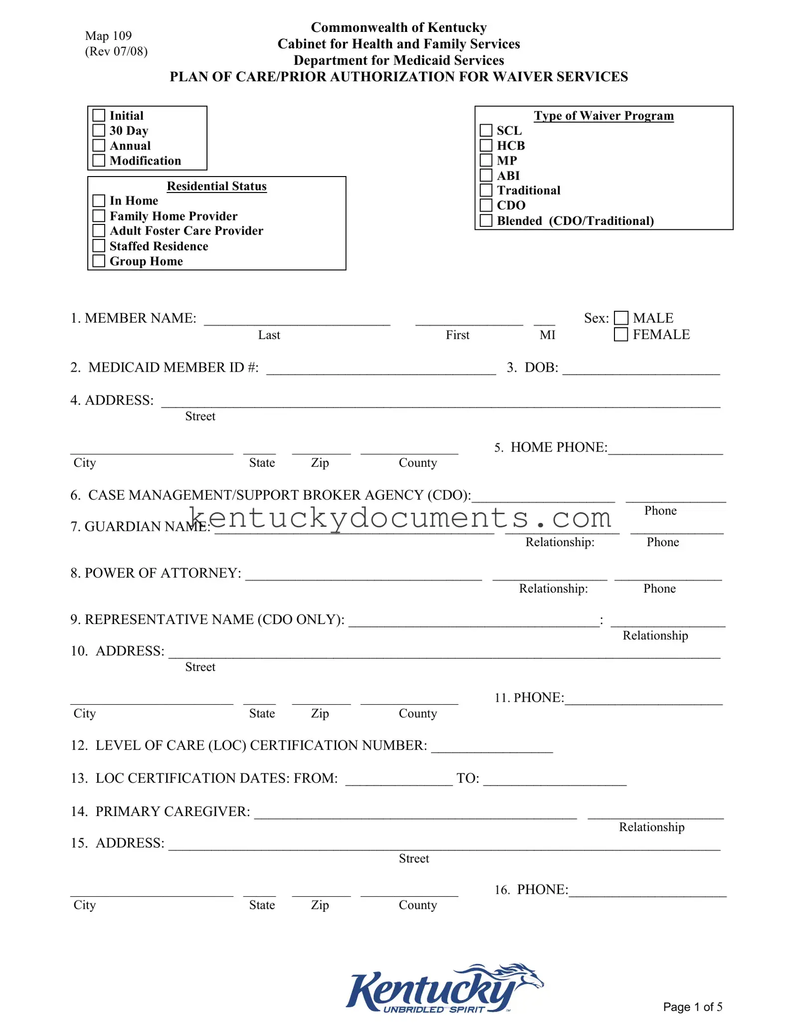 Fill Out a Valid Map 109 Kentucky Form