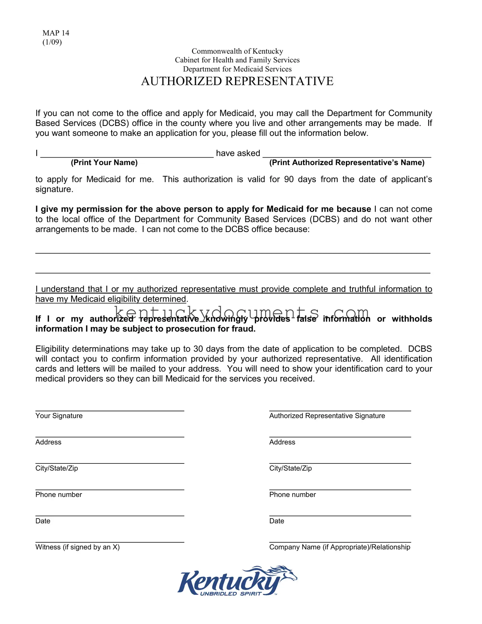Fill Out a Valid Map 14 Kentucky Form