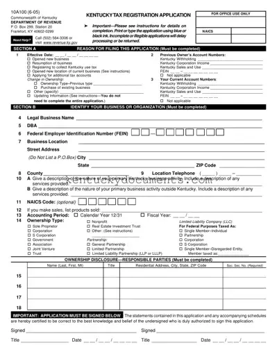 Fill Out a Valid 10A100 Kentucky Form
