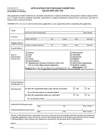 Fill Out a Valid 51A125 Kentucky Form
