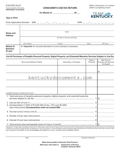 Fill Out a Valid Kentucky 51A113 Form