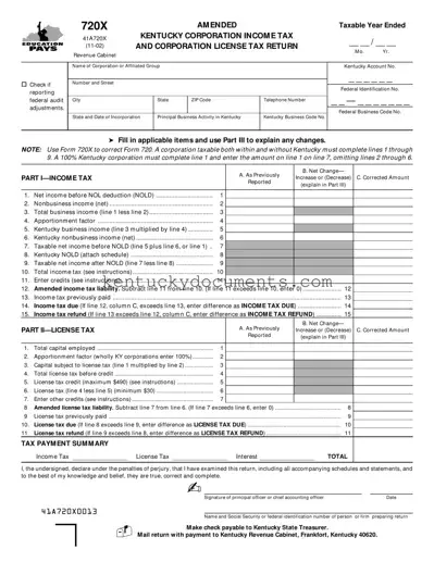 Fill Out a Valid Kentucky 720X Form
