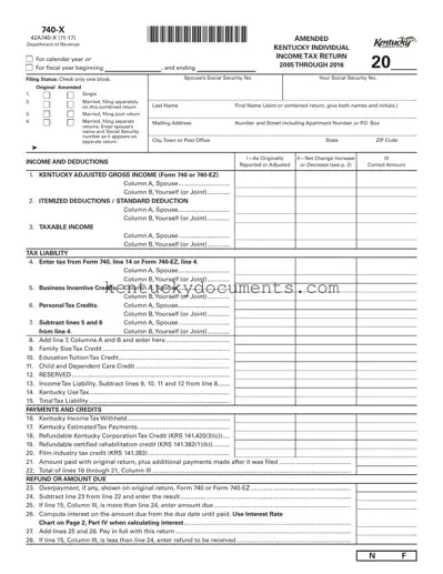 Fill Out a Valid Kentucky 740 X Form