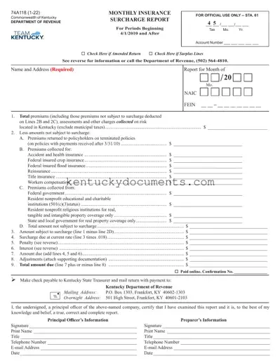 Fill Out a Valid Kentucky 74A118 Form