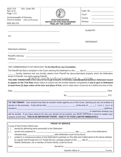 Fill Out a Valid Kentucky Aoc 215 Form