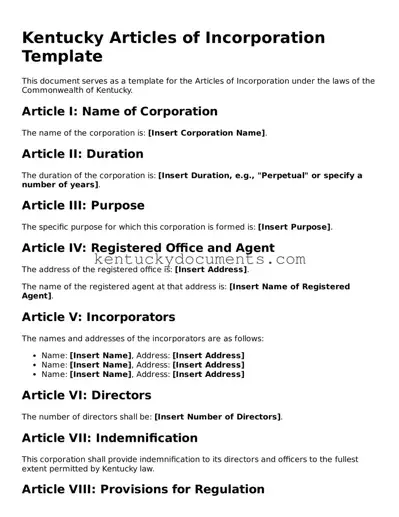 Free Kentucky Articles of Incorporation Document