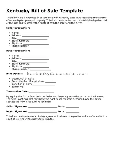 Free Kentucky Bill of Sale Document