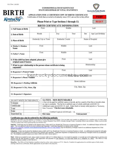 Fill Out a Valid Kentucky Birth Certificate Form
