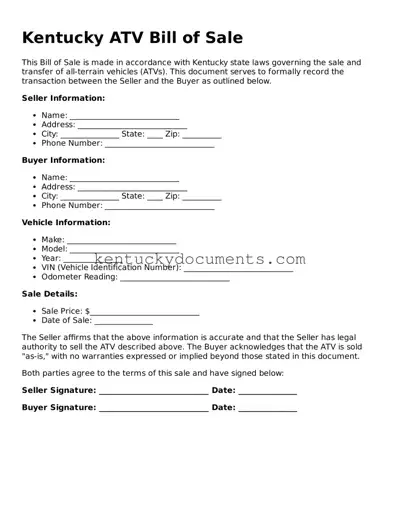 Free Kentucky ATV Bill of Sale Document