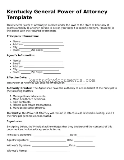 Free Kentucky General Power of Attorney Document