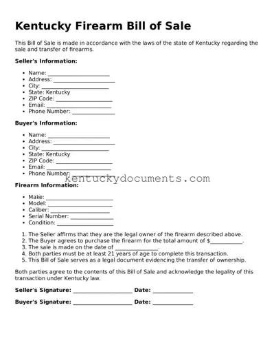 Free Kentucky Firearm Bill of Sale Document
