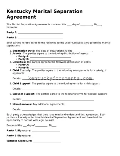 Free Kentucky Marital Separation Agreement Document