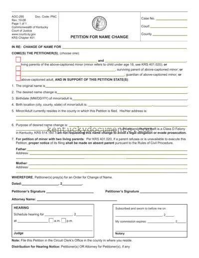 Fill Out a Valid Kentucky Petition Name Change Form