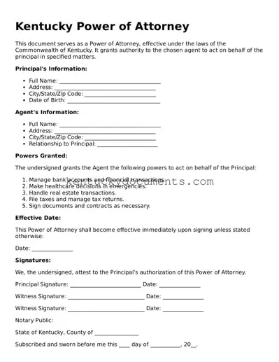 Free Kentucky Power of Attorney Document