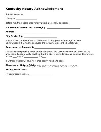 Free Kentucky Notary Acknowledgement Document
