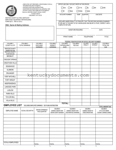 Fill Out a Valid Kentucky Qcc1 Form