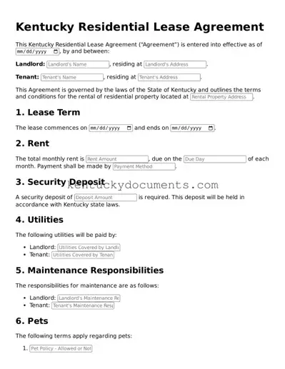 Free Kentucky Residential Lease Agreement Document