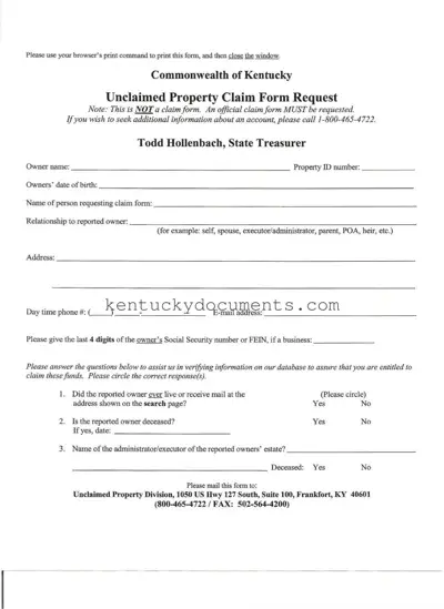 Fill Out a Valid Kentucky Unclaimed Property Reporting Form