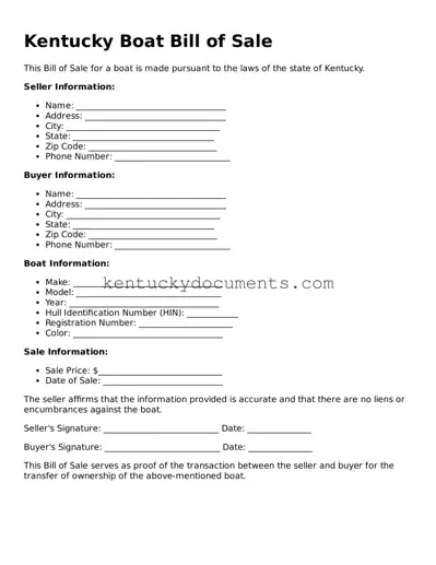 Free Kentucky Boat Bill of Sale Document