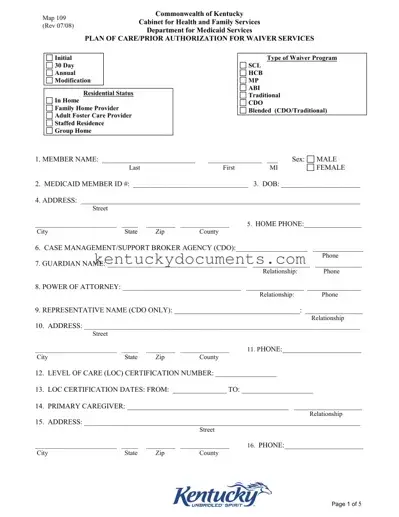 Fill Out a Valid Map 109 Kentucky Form